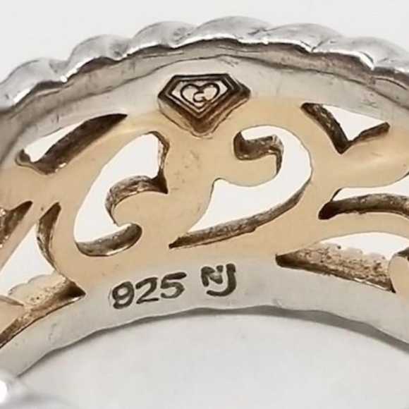 925 Silver Rose Gold Plated Sz 6 or 6.5 Two Tone Filigree Band - Picture 2 of 3